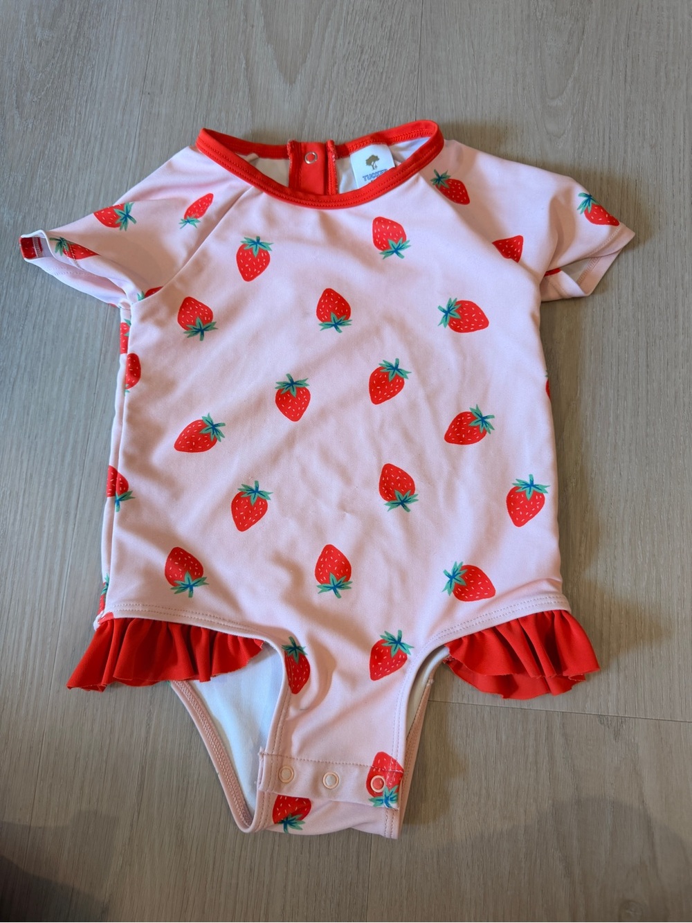 Tucker + Tate Pink Strawberry Print One-Piece Swimsuit with Red Trim